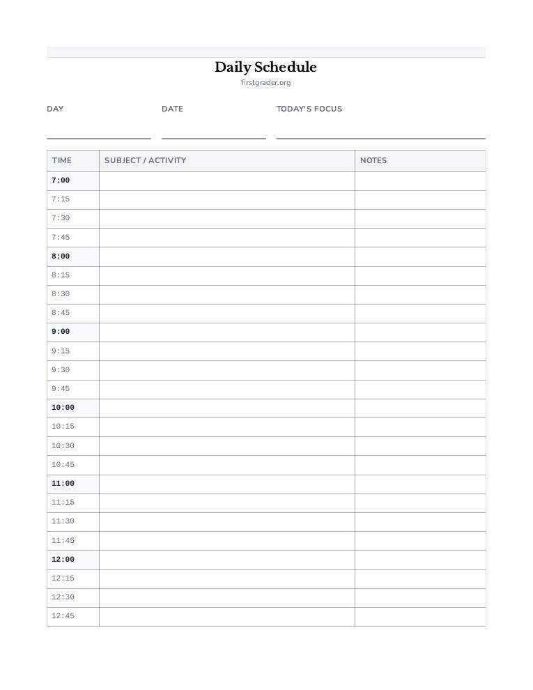Planning Templates – Firstgrader.org