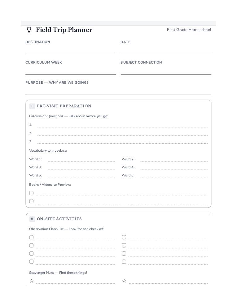 Planning Templates – Firstgrader.org